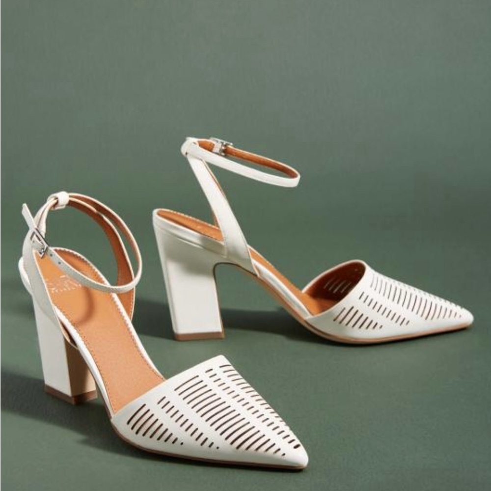 Franco Sarto White Chunky Heel Pointed-Toe Heels